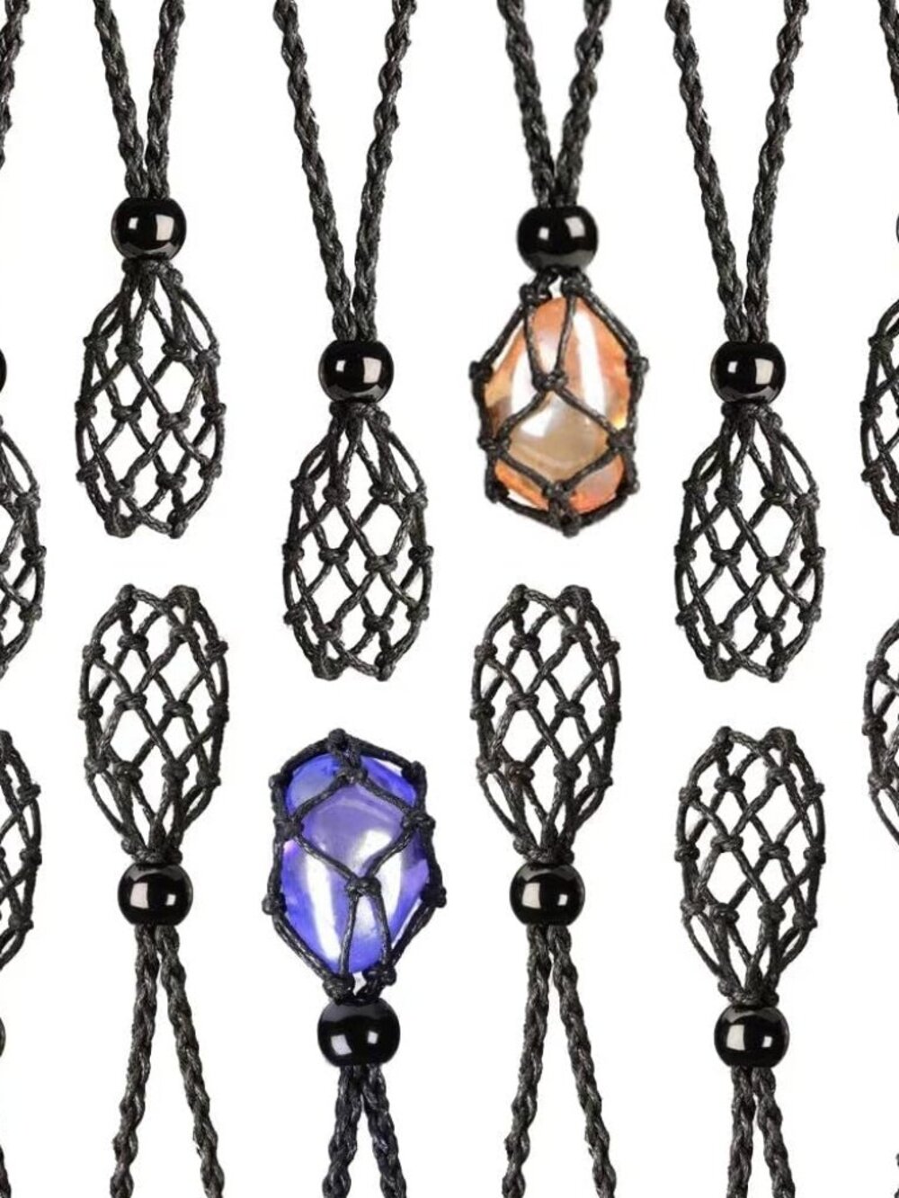 12 PCS Crystal Cage Necklace Cord Empty Stone Holder Pendant Stone Replacement H